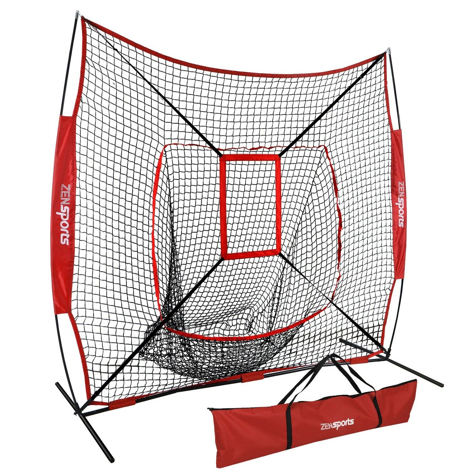 7'x7' Baseball Softball Practice Net Teeball Pitching Training Aid W/strike Zone