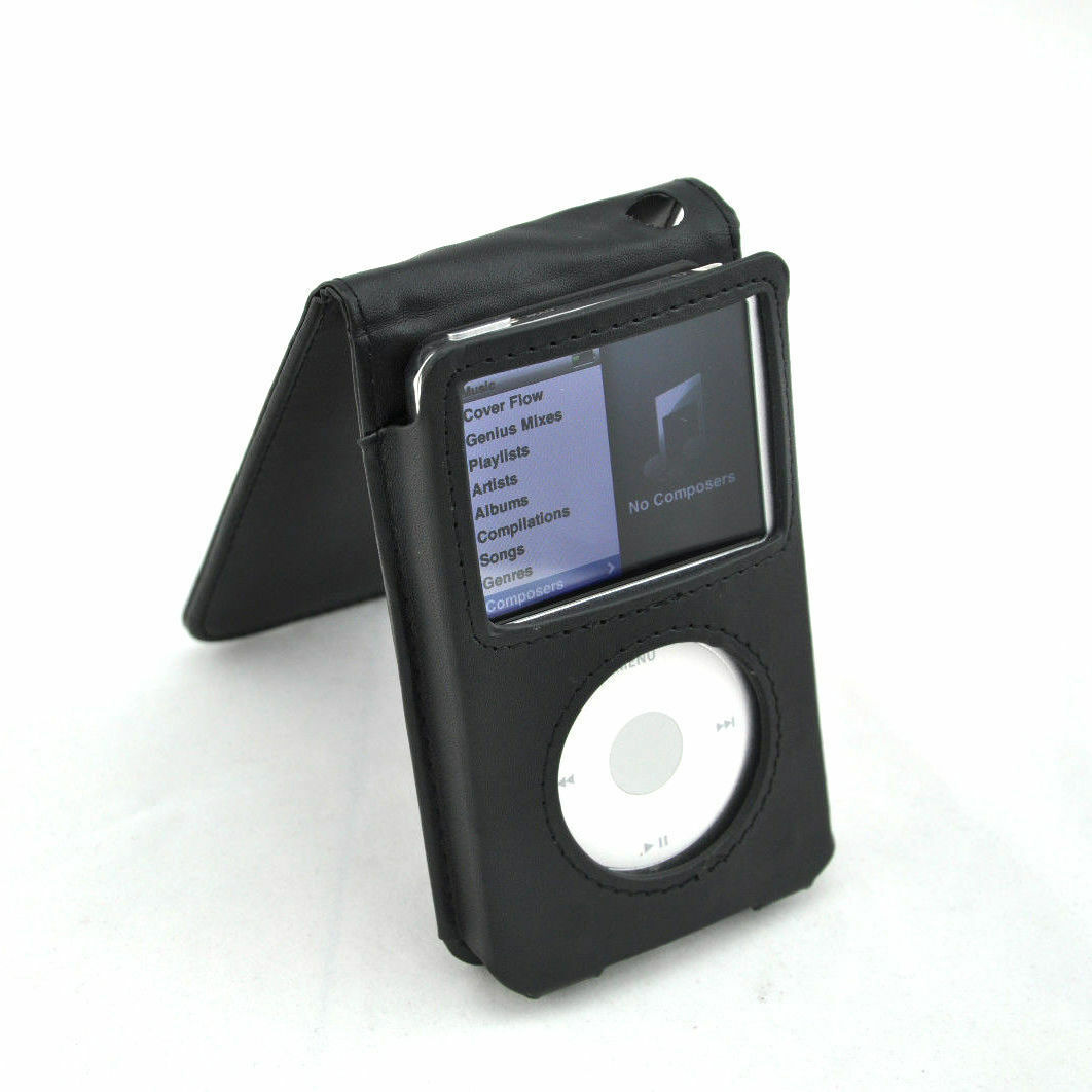Black Pu Leather Case Cover For Apple Ipod Thin 30gb Video & 80gb 120gb Classic