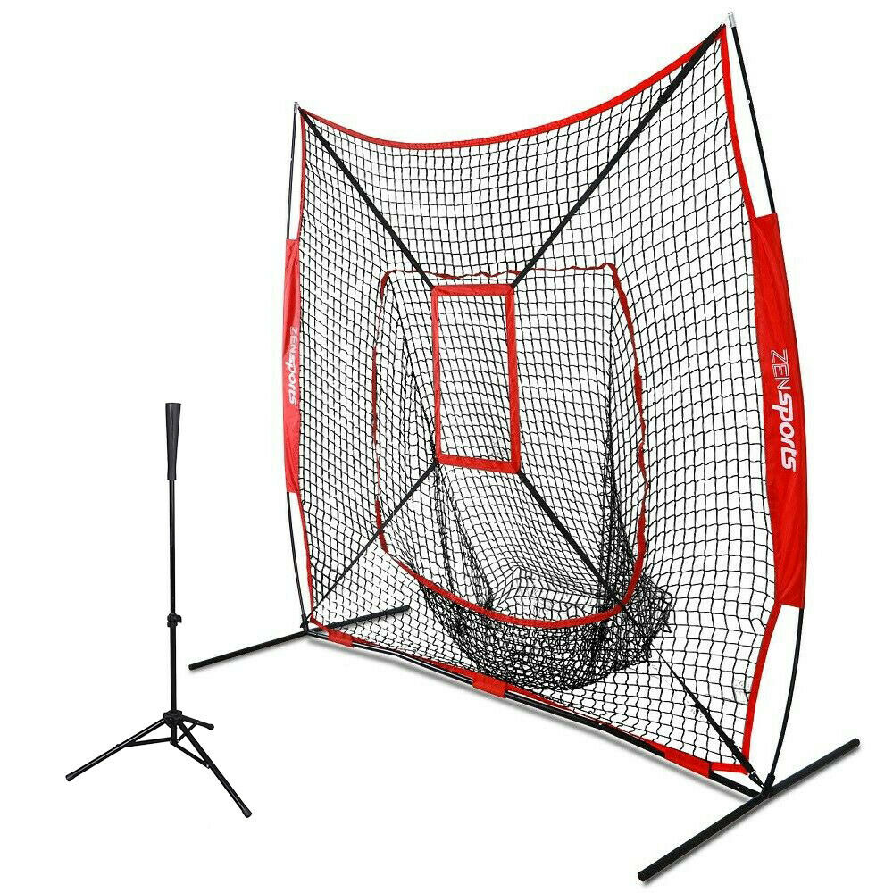 7'×7' Baseball Practice Net W/strike Zone + Portable Batting Tee Training W/bag