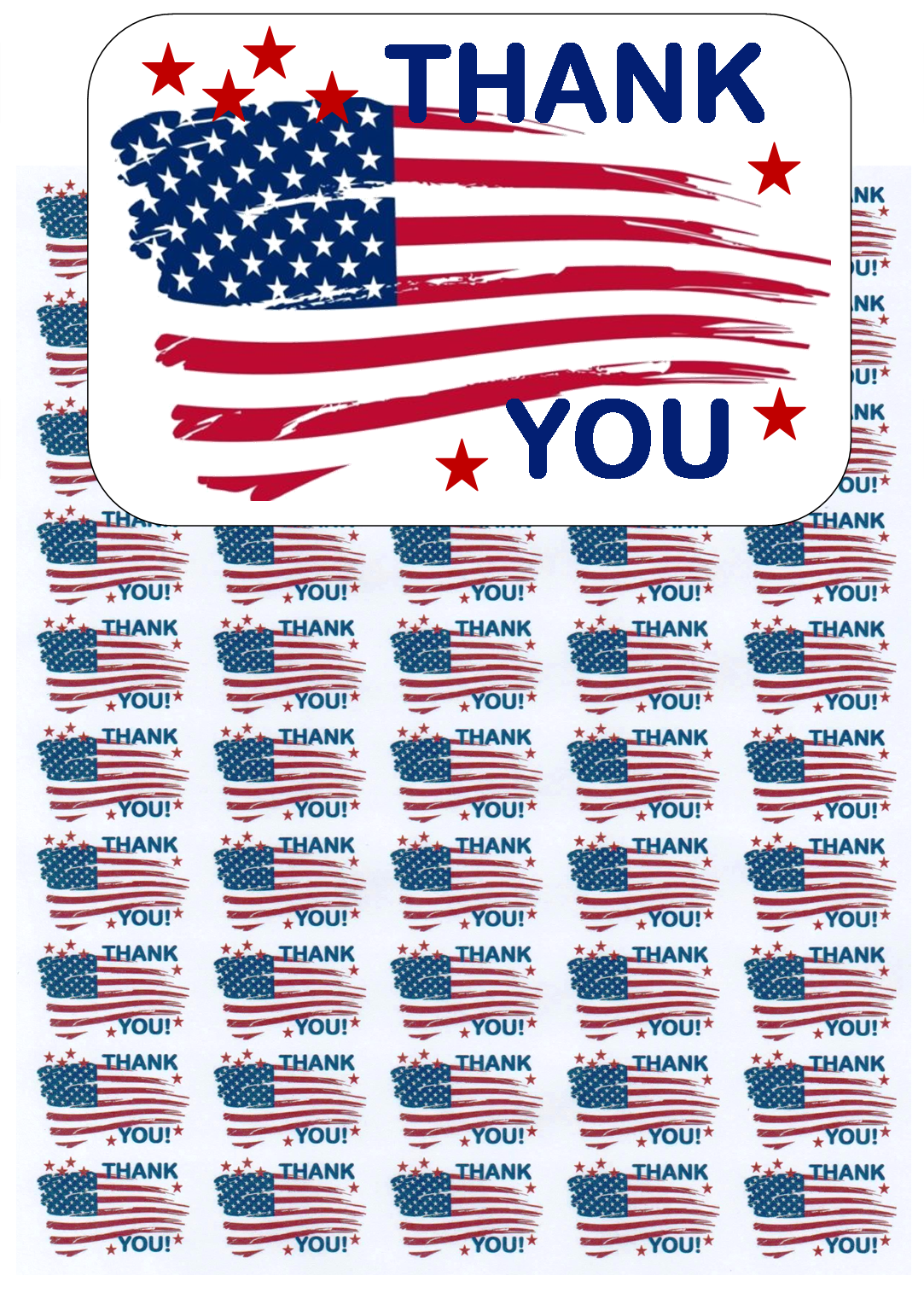 50 American Flag Thank You Envelope Seals / Labels / Stickers, 1" By 1.5"