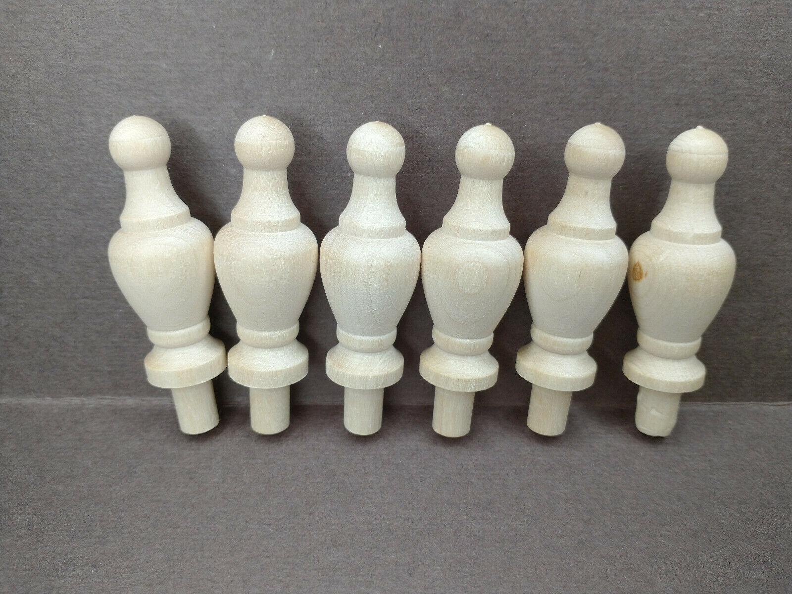 6 Beautifully Turned Ball Top Hardwood Finials 2 3/8" Clock Parts Wood Craft Art