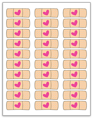30 Doc Mcstuffins Heart Band Aid Labels / Stickers, 1" X 2-5/8"
