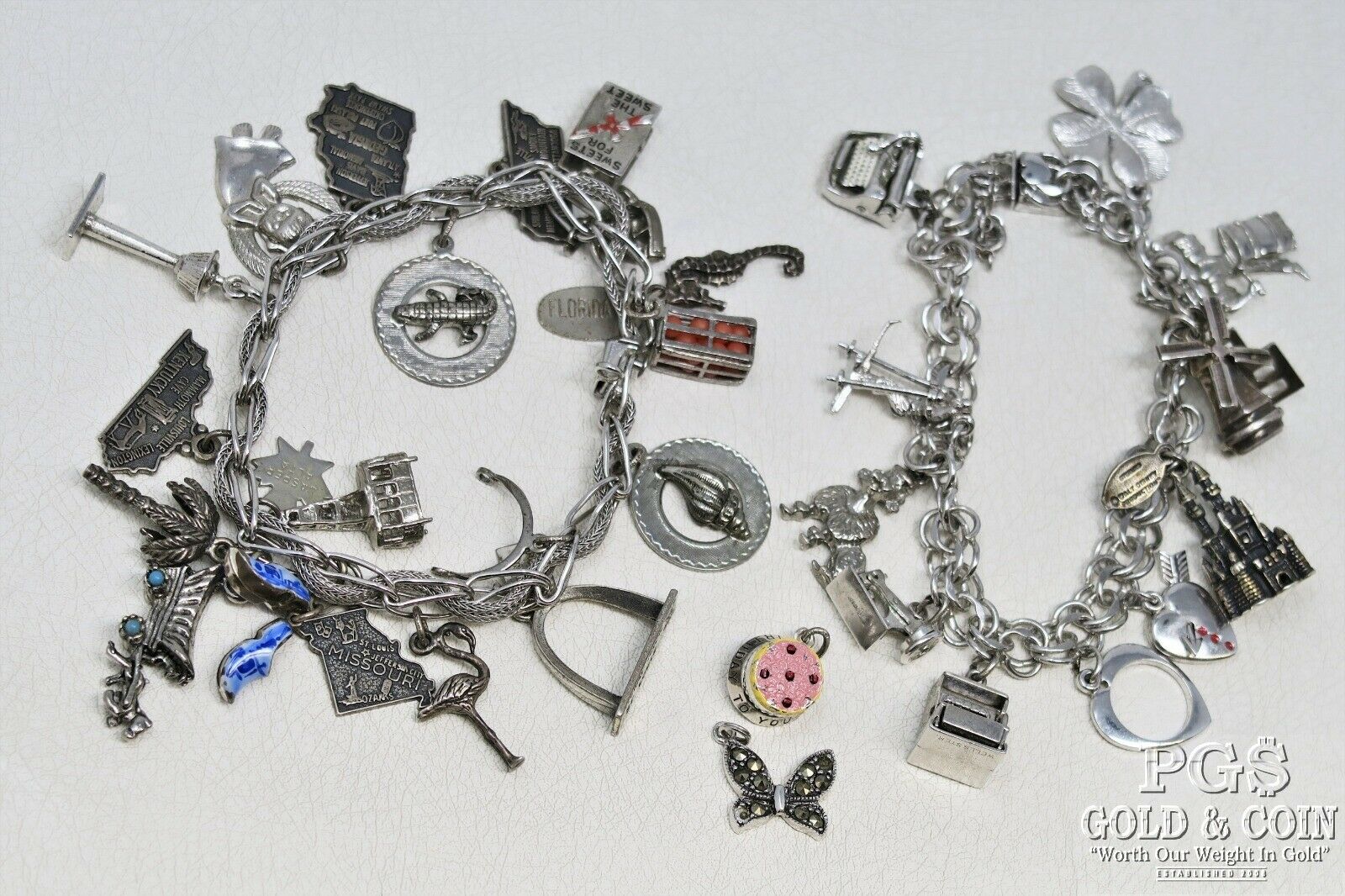 Vintage Sterling Silver Charm Bracelets & Charms Asst W/mechanical 98.2gr 18656