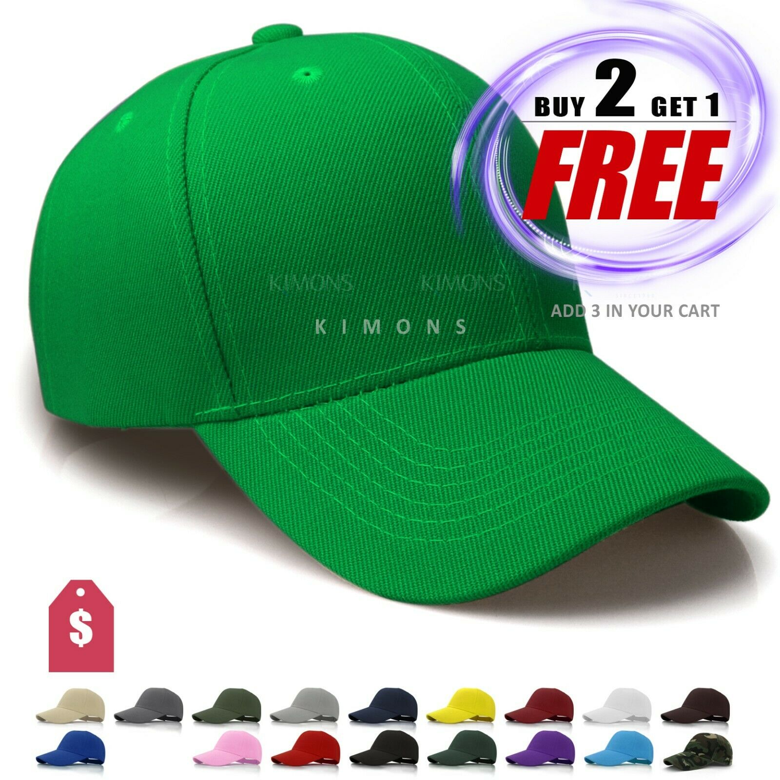 Plain Baseball Cap Solid Blank Curved Visor Hat Ball Army Men Women Loop Vc