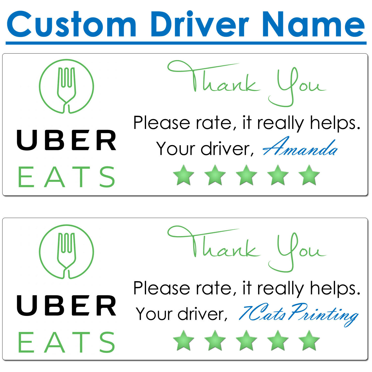 Thank You Stickers For Uber Eats Food Delivery Bag Custom Name