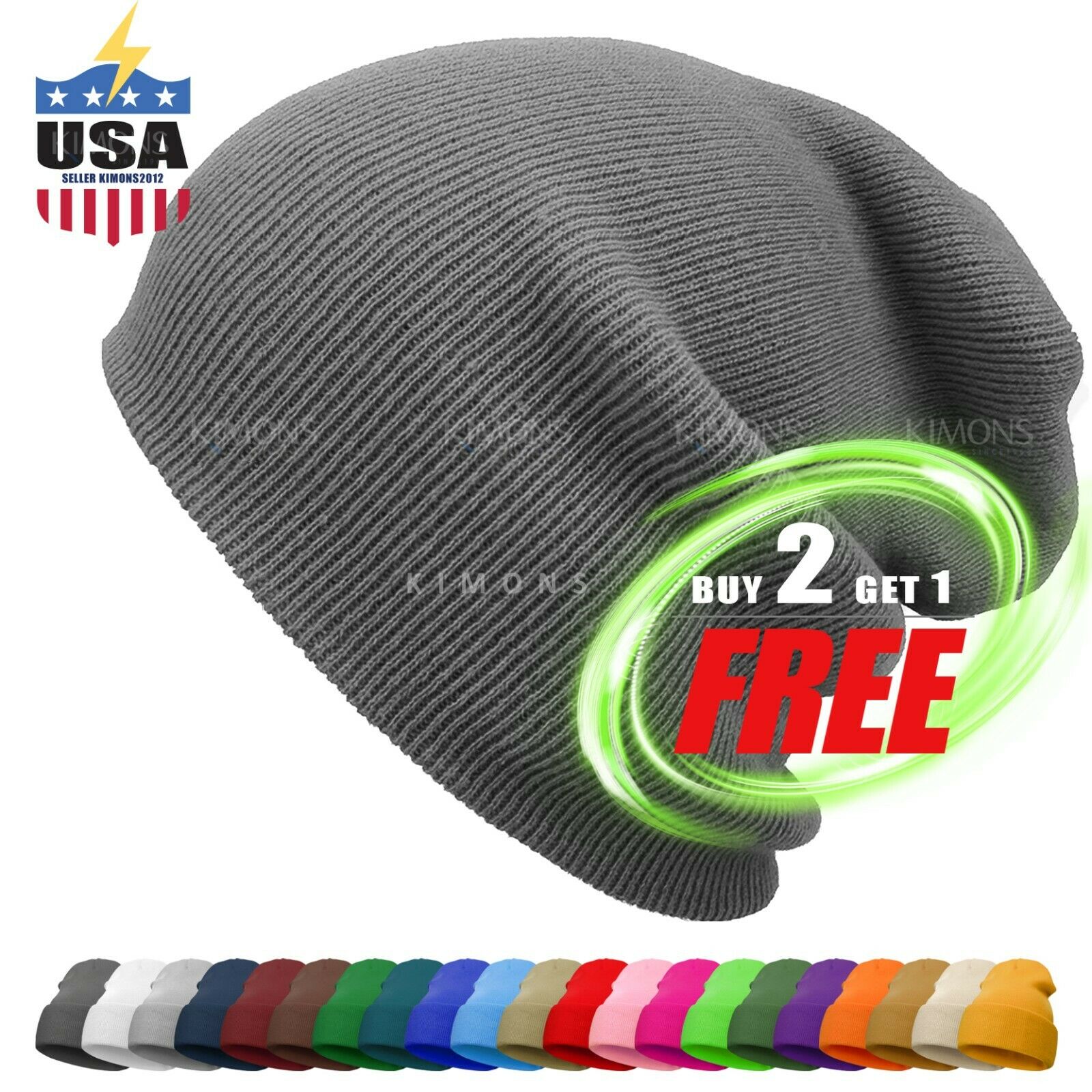 Cuff Beanie Knit Hat Winter Cap Slouchy Skull Ski Solid Men Women Plain Baggy