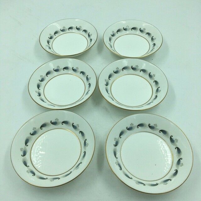 Set Of 6 - Wedgwood - Stardust - Blue Feather 5" Fruit / Dessert / Sauce Bowls