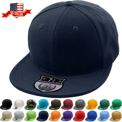 Premium Solid Fitted Cap Baseball Cap Hat, Flat Bill / Brim New