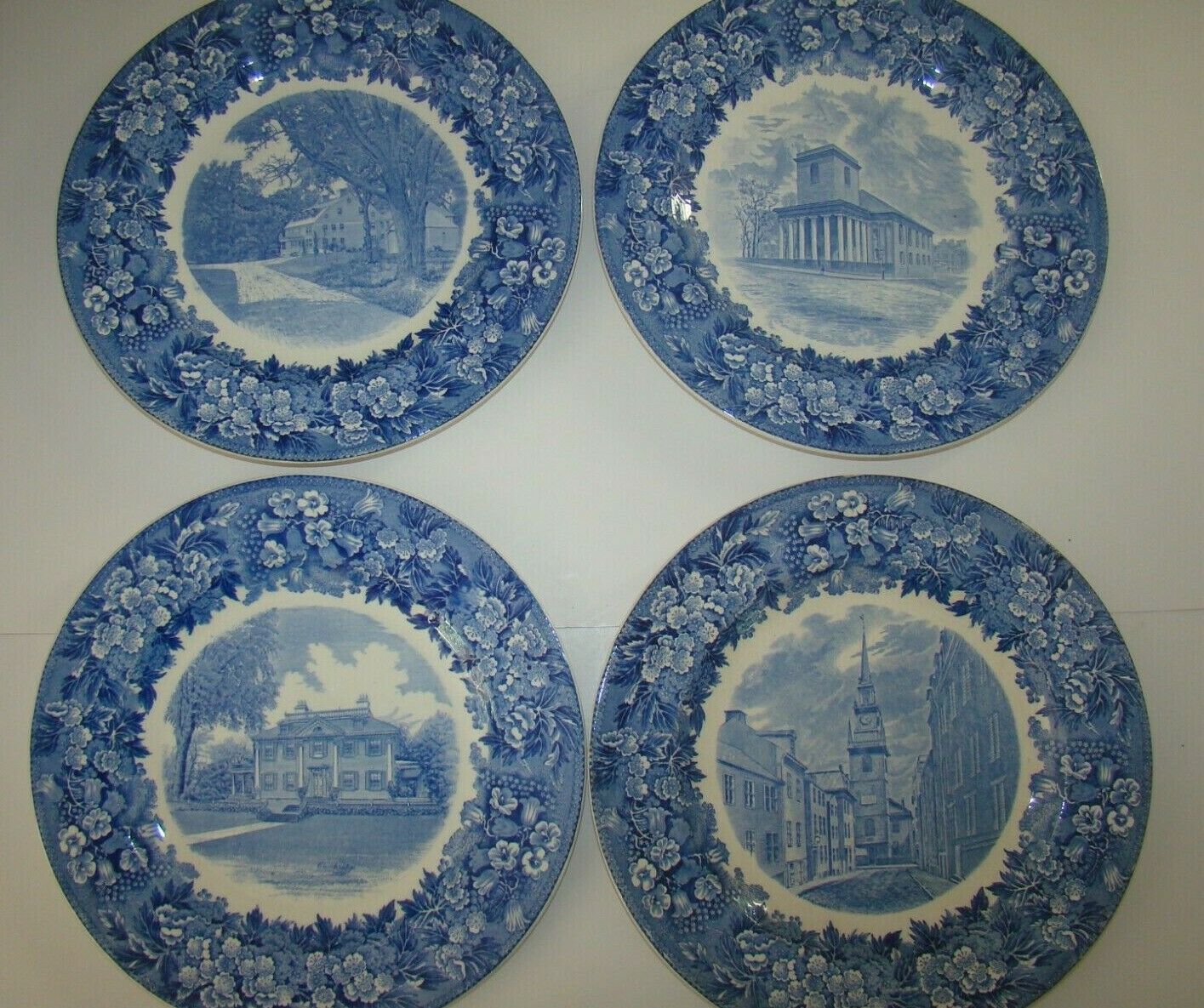 Lot Of 4 Vintage Wedgwood Wayside Inn & House, North Church King's Chapel Plates