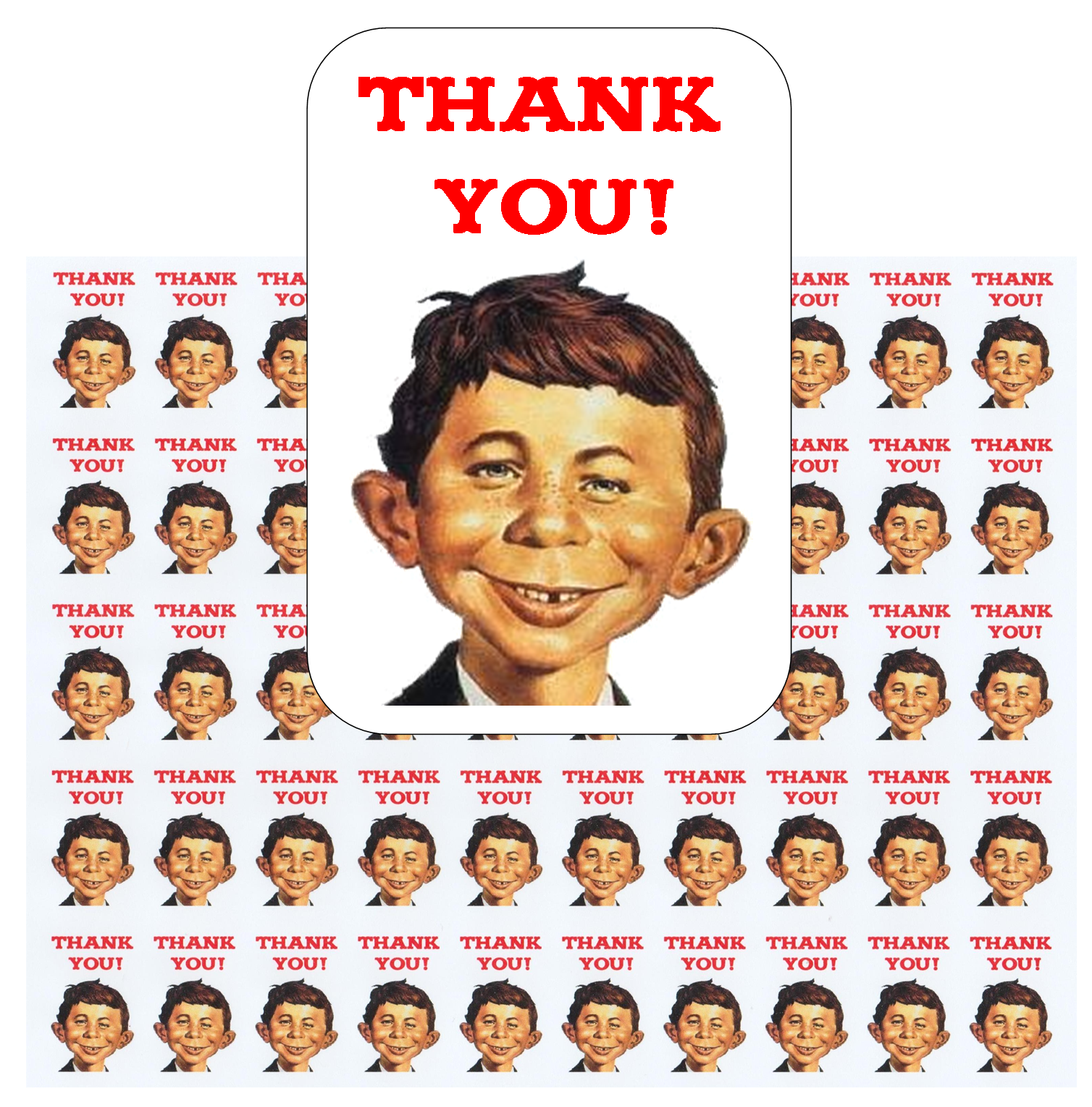 50 Alfred E Neuman Thank You Envelope Seals / Labels / Stickers, 1" By 1.5"
