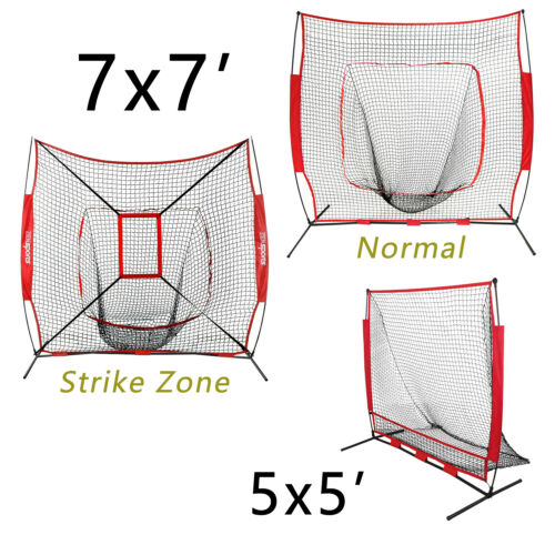 7'×7' 5'×5' Baseball Softball Practice Hitting Training Net Bow Frame Red Bag